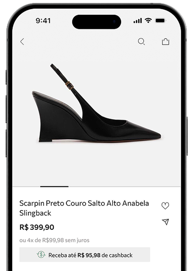 Página de produto mostrando o valor de geração do cashback