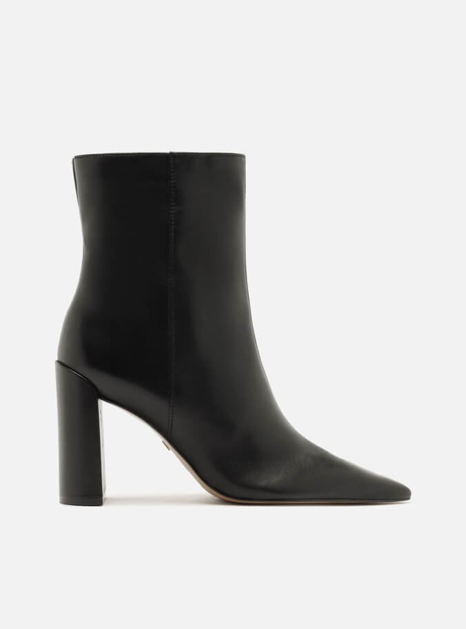 Bota preta couro cano curto salto bloco