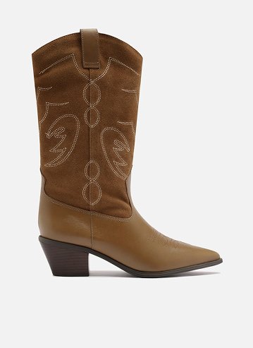 Bota marrom cano longo western