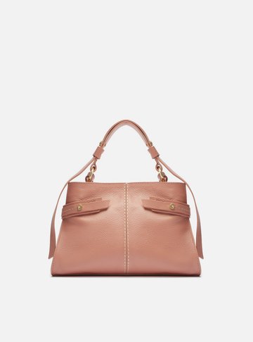 Bolsa Tote Rosa Couro Média Tiras Laterais