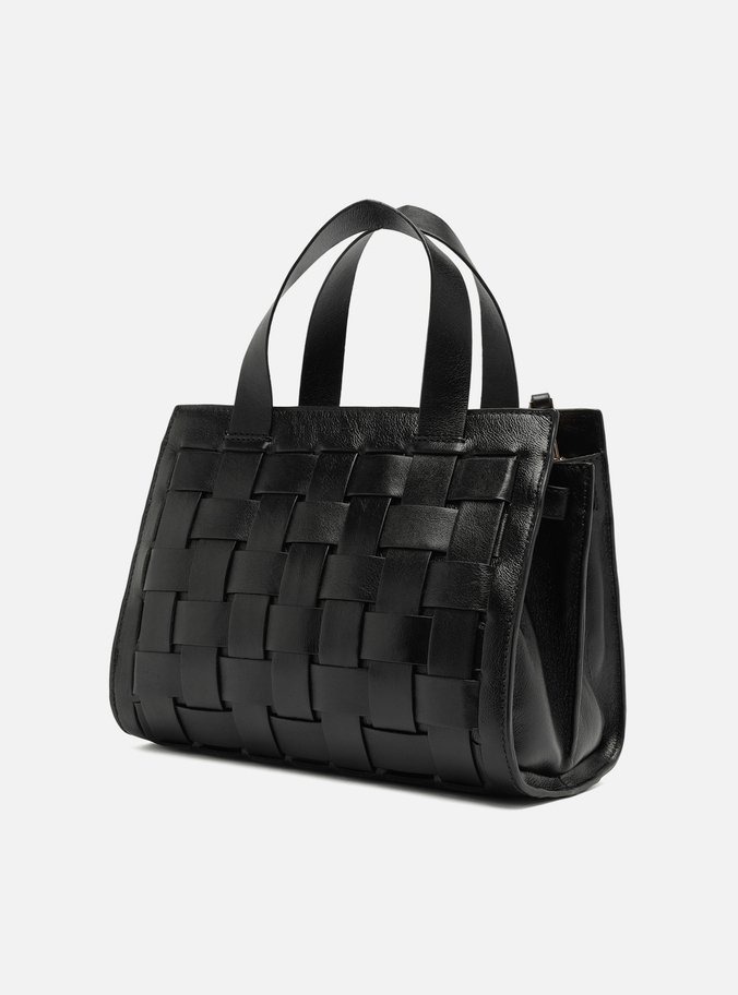 Bolsa Tote Preta Couro Grande Tressê Maxi Lenny