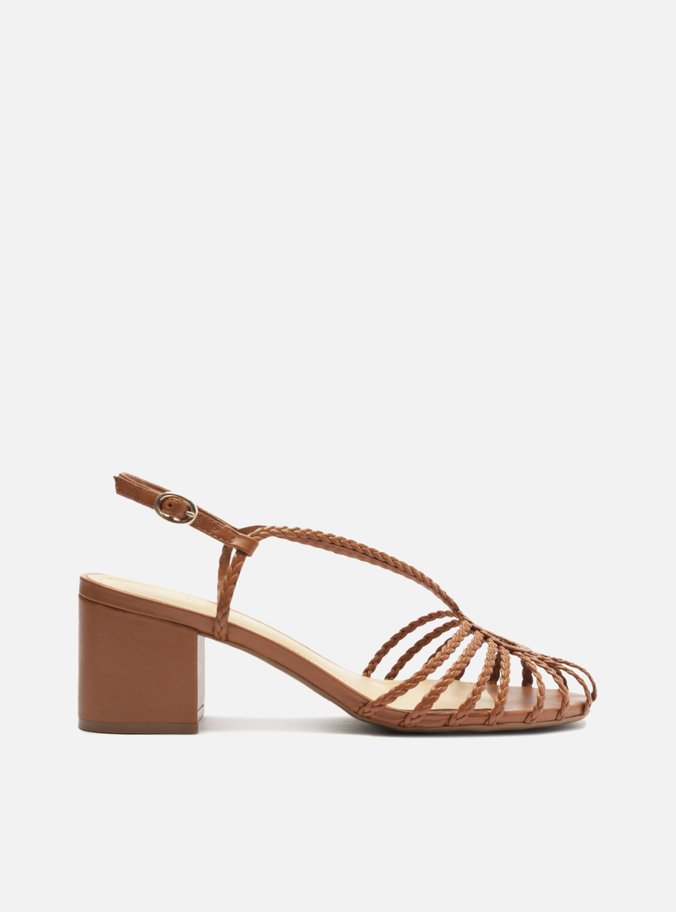Sandália Marrom Caramel Salto Médio Tiras Huarache