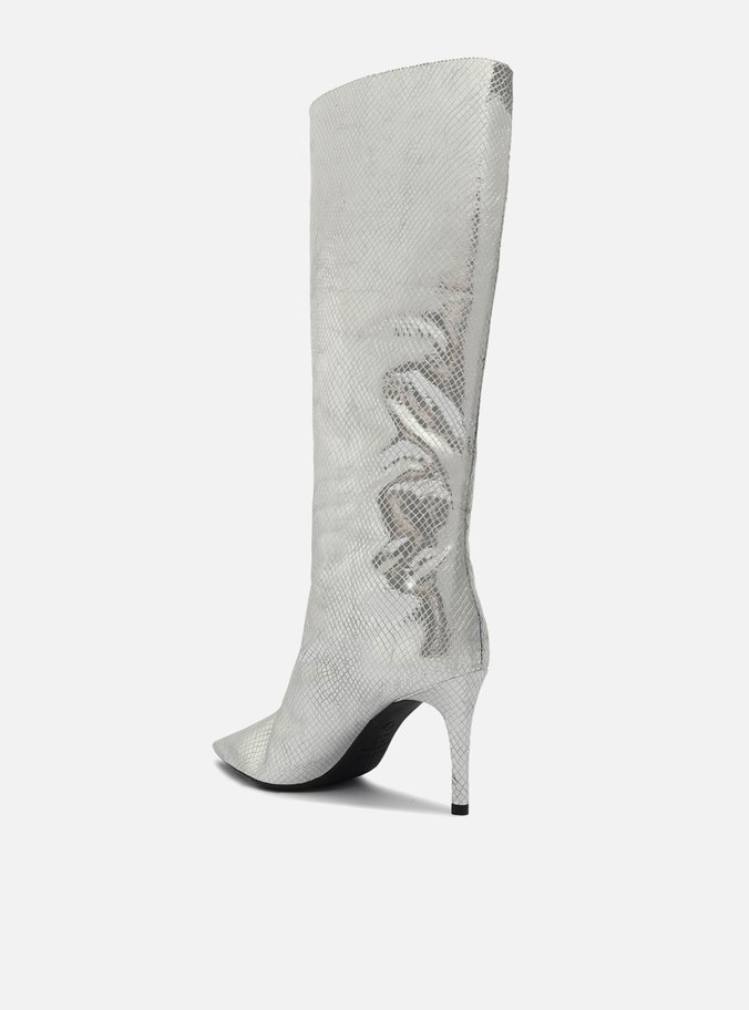 Bota Prateada Snake Cano Alto Salto Fino