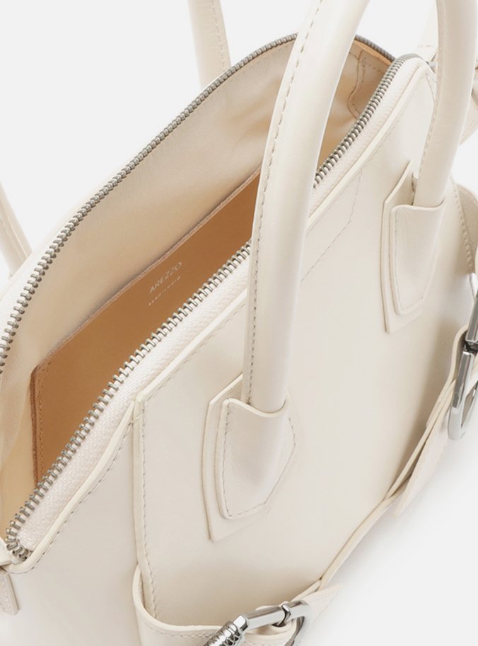 Bolsa Tote Branca Couro Média Maxi Fivelas