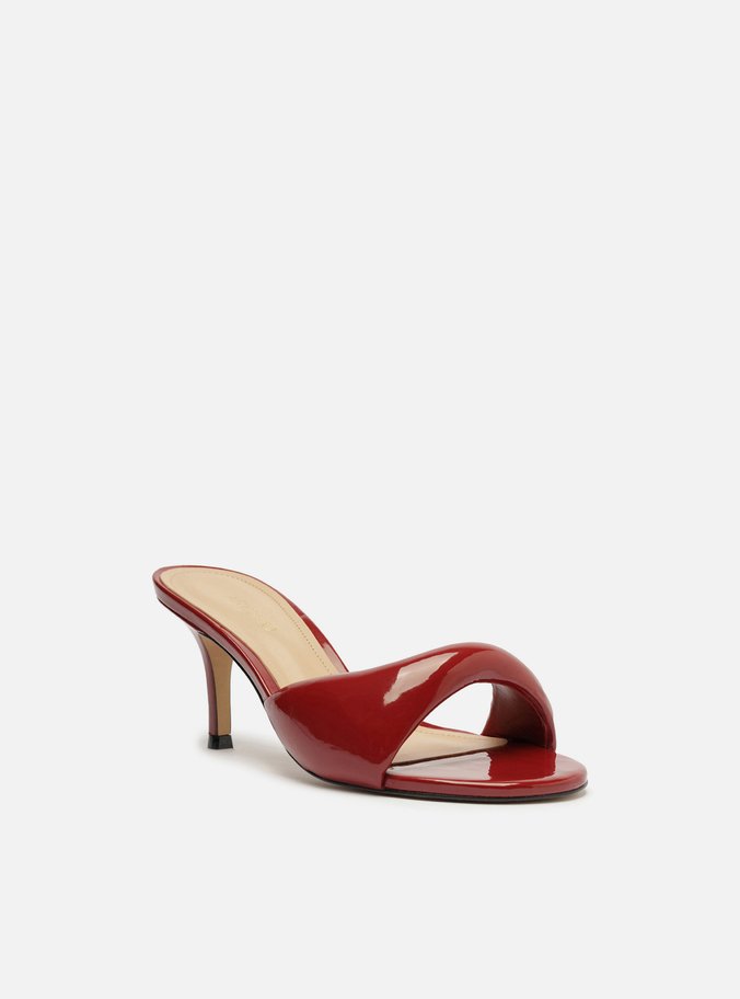 Mule Vermelha Verniz Salto Fino Tira Bold