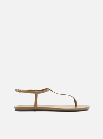 Sandália Rasteira Marrom Claro Couro Slim Metal
