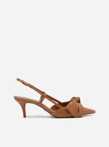 Scarpin Marrom Couro Salto Fino Nó Slingback