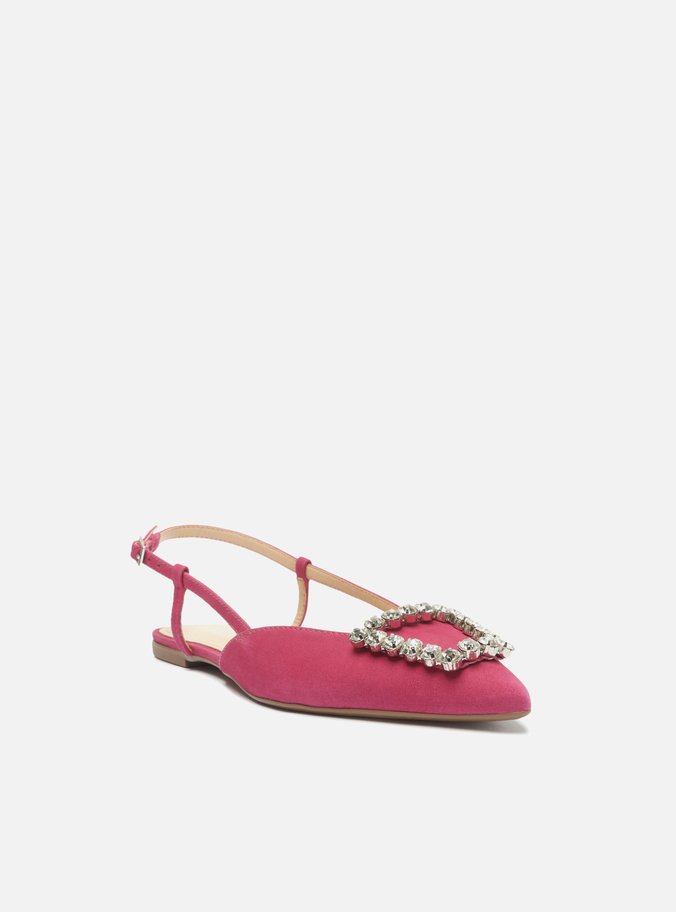 Sapatilha Rosa Nobuck Bico Fino Slingback Pedraria
