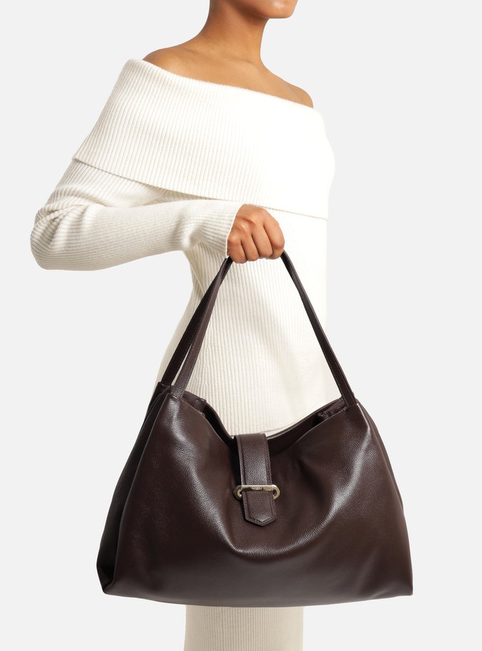 Bolsa Hobo Marrom Couro Grande Tira Metal