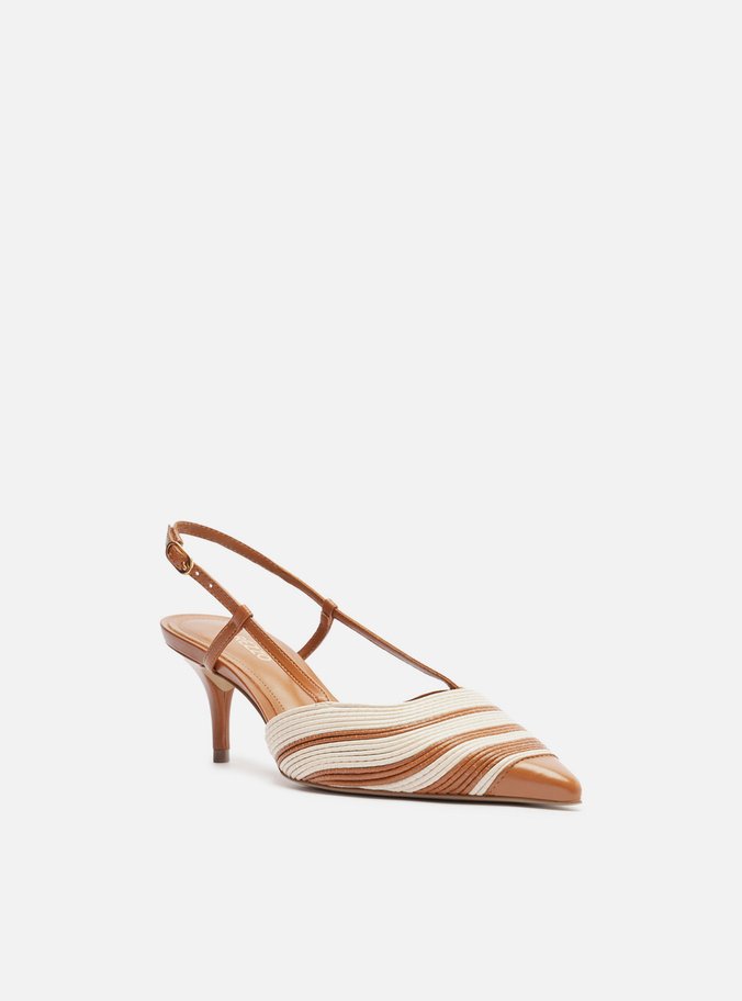 Scarpin Marrom Couro Salto Baixo Slingback Bicolor