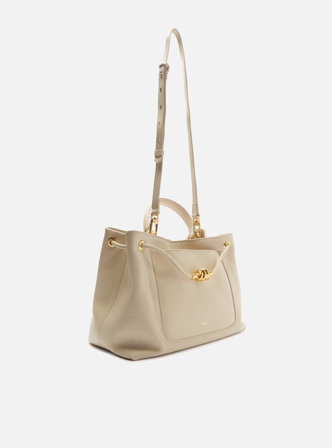 Bolsa Tote Nude Couro Média Nó Metal