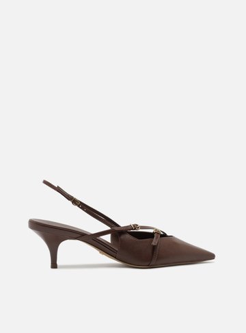 Scarpin Marrom Couro Salto Médio Slingback Amélia