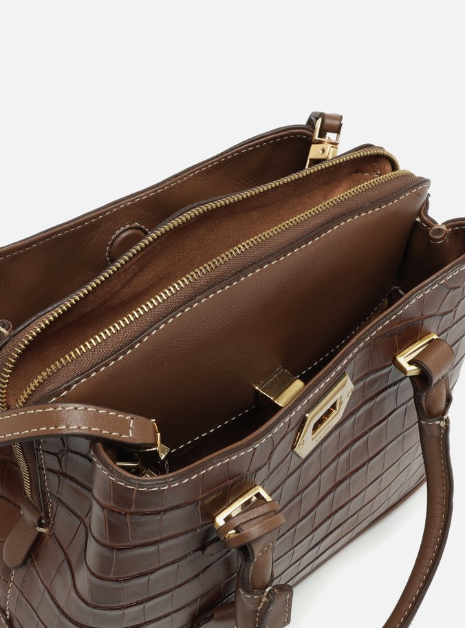 Bolsa Tote Marrom Couro Média Croco Charm