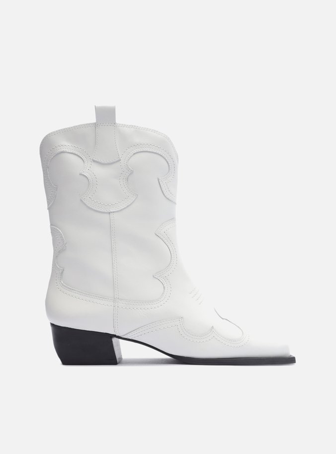 Bota Branca Couro Cano Curto Western Folk