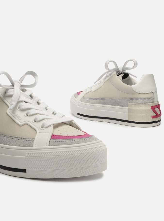 Tênis Branco Couro Bico Redondo ZZ Mov Rosa