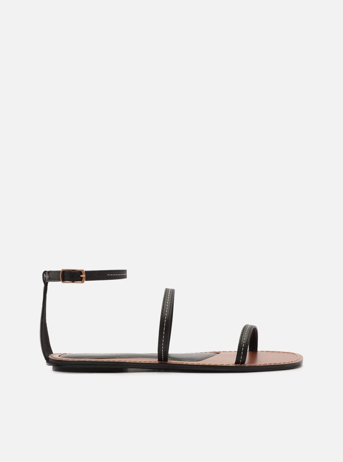 Sandália Rasteira Preta Bico Redondo