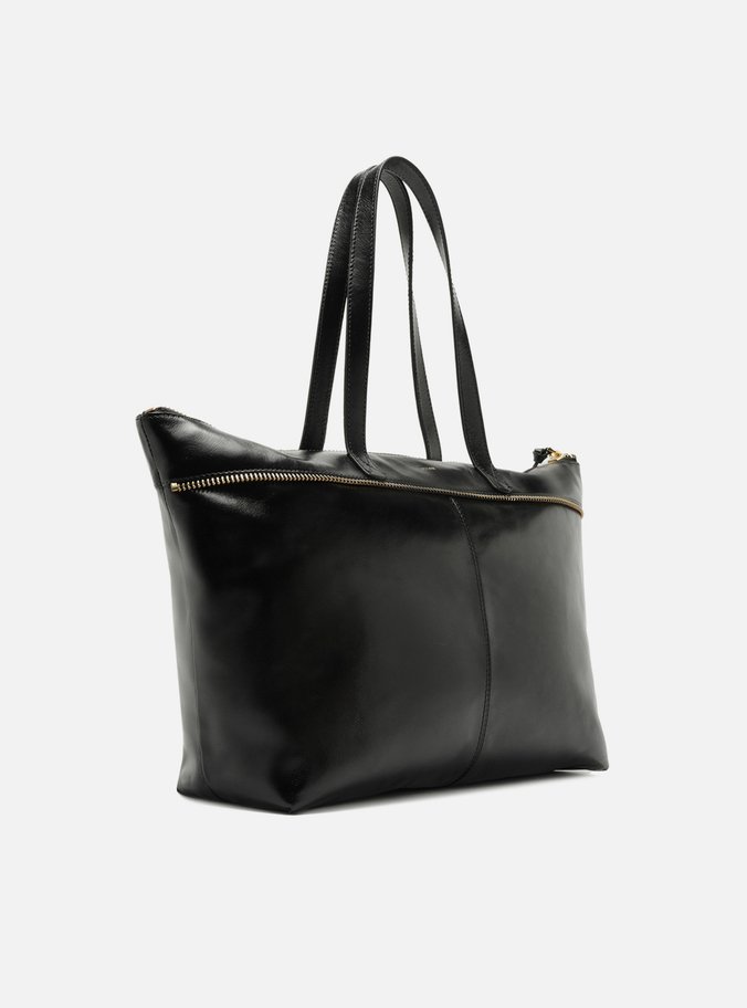 Bolsa Shopping Preta Couro Grande Zíper