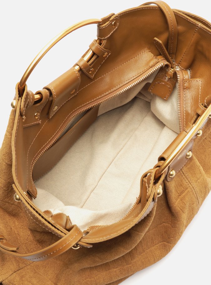 Bolsa Tote Marrom Suede Croco Grande