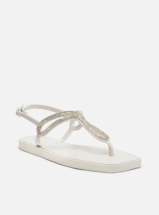 Sandália Rasteira Branca Strass Square Thong