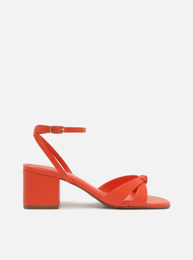 Sandália Laranja Salto Bloco Fivela