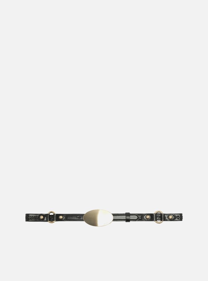 Cinto Preto Couro Fino Fivela Oval Metal