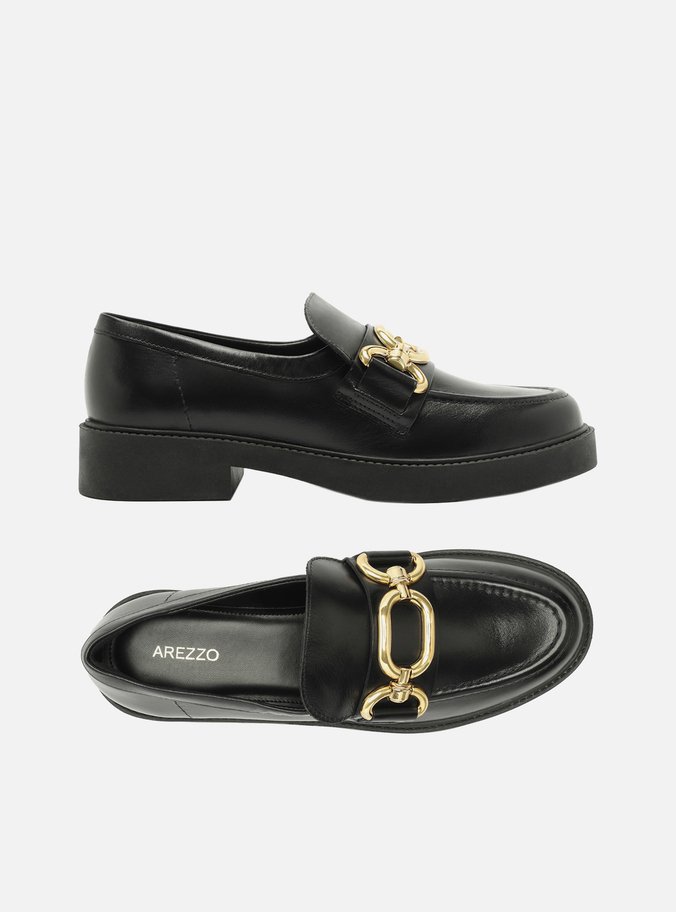 Mocassim Preto Couro Bridão Metálico Maxi