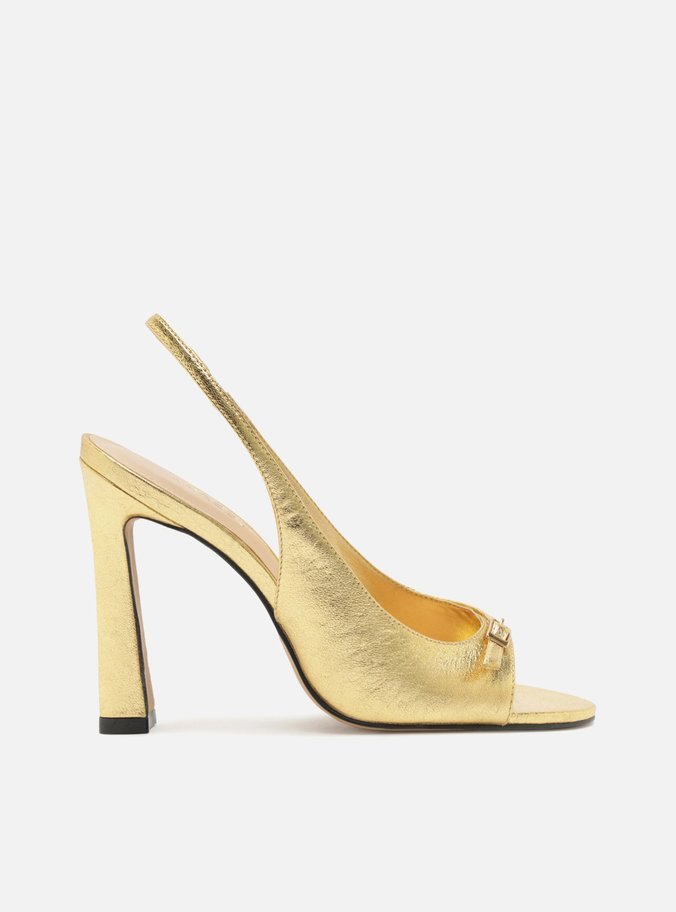 Sandália Dourada  Salto Fino Metalizada