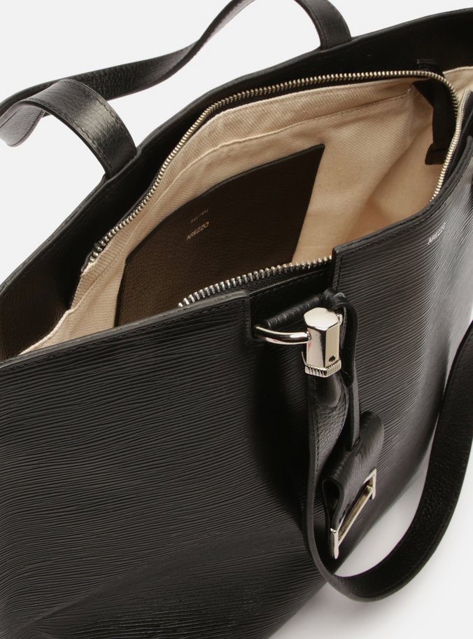 Bolsa Shopping Preta Couro Abraccio Wave Grande