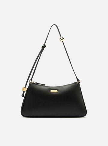 Bolsa Tiracolo Preta Couro Média Esfera