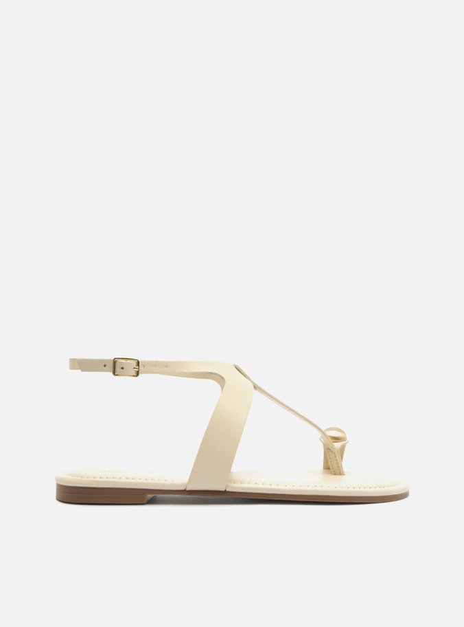 Sandália Rasteira Off White Couro Dedeira Metal