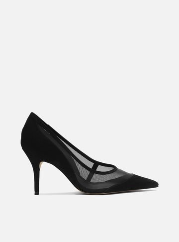 Scarpin Preto Tela Salto Alto Fino