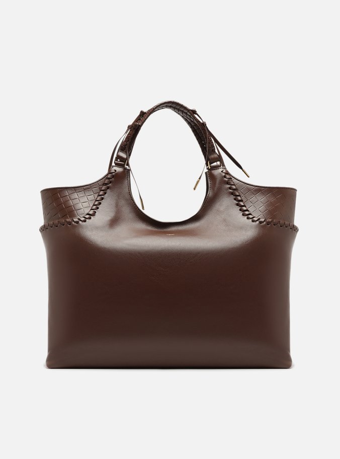 Bolsa Shopping Marrom Couro Grande Detalhe Franjas