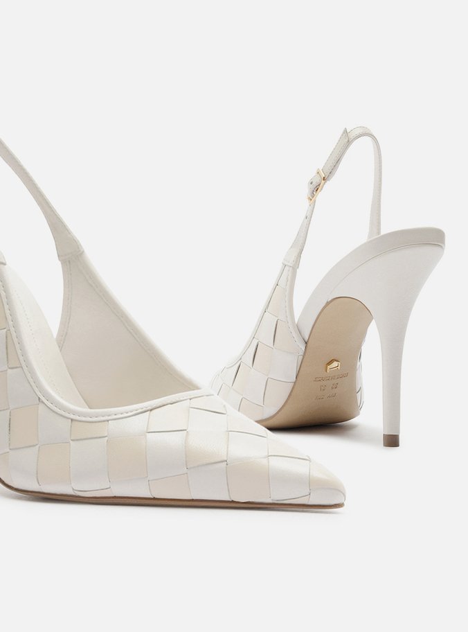 Scarpin Branco Tressê Off-White Slingback