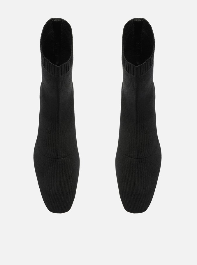Bota Skinny Preta Knit Cano Médio