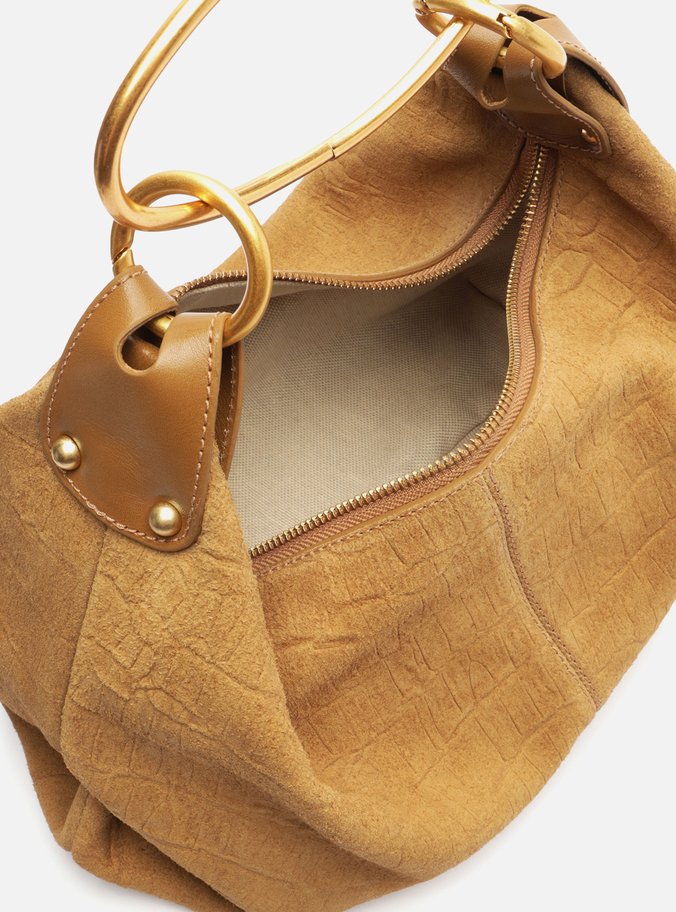 Bolsa Tote Marrom Suede Croco Média