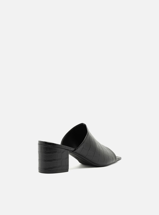 Mule Preta Croco Salto Bloco