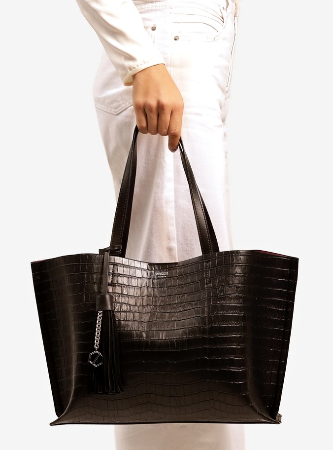 Bolsa Shopping Preta Croco Grande Barbicacho