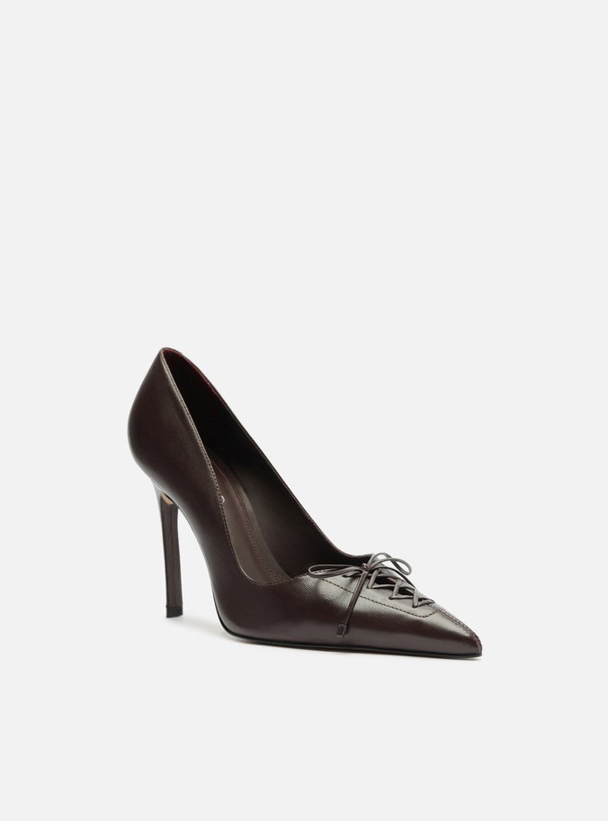 Scarpin Marrom Couro Salto Alto Fino Lacing