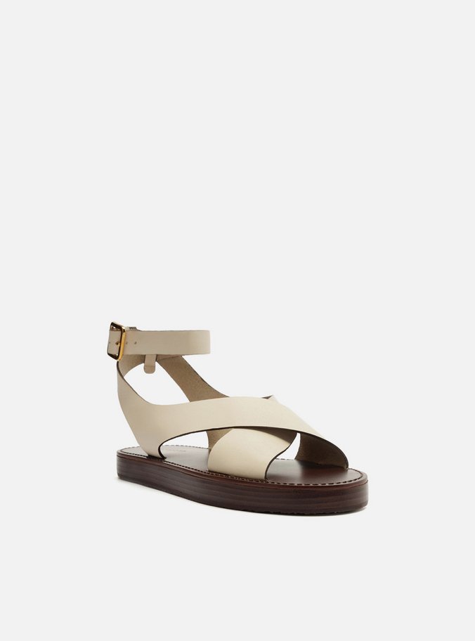 Sandália Branca Couro Flatform Tiras Largas