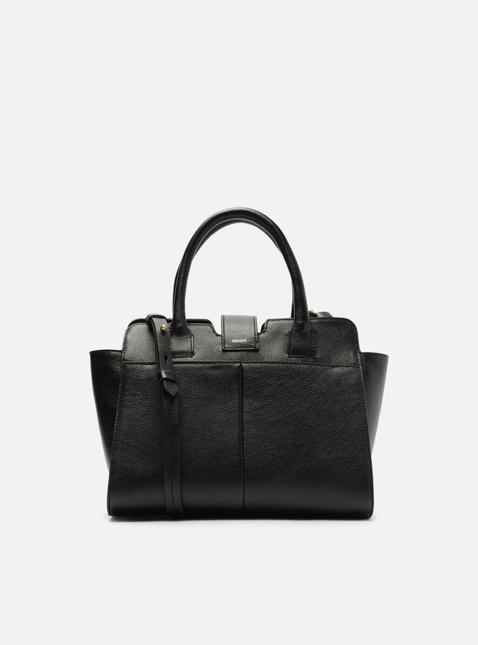 Bolsa Tote Preta Couro Média Metal ID
