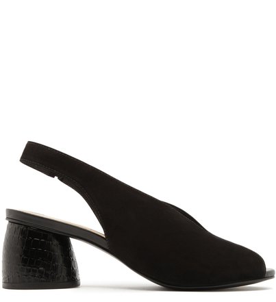 感謝の声続々！ Peep Bloco Salto Nobuck Sandália Toe Arezzo | Preta Croco バッグ
