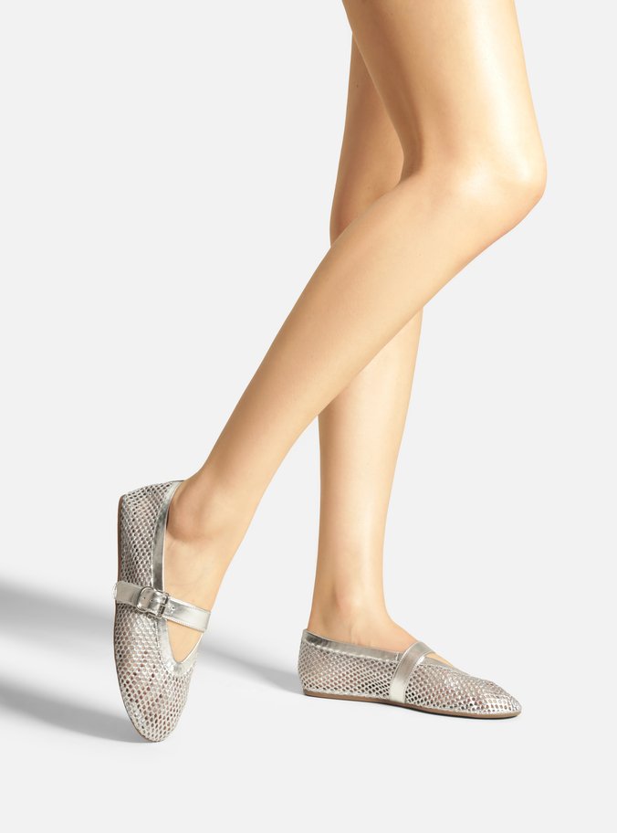 Sapatilha Boneca Prata Tela Fivela