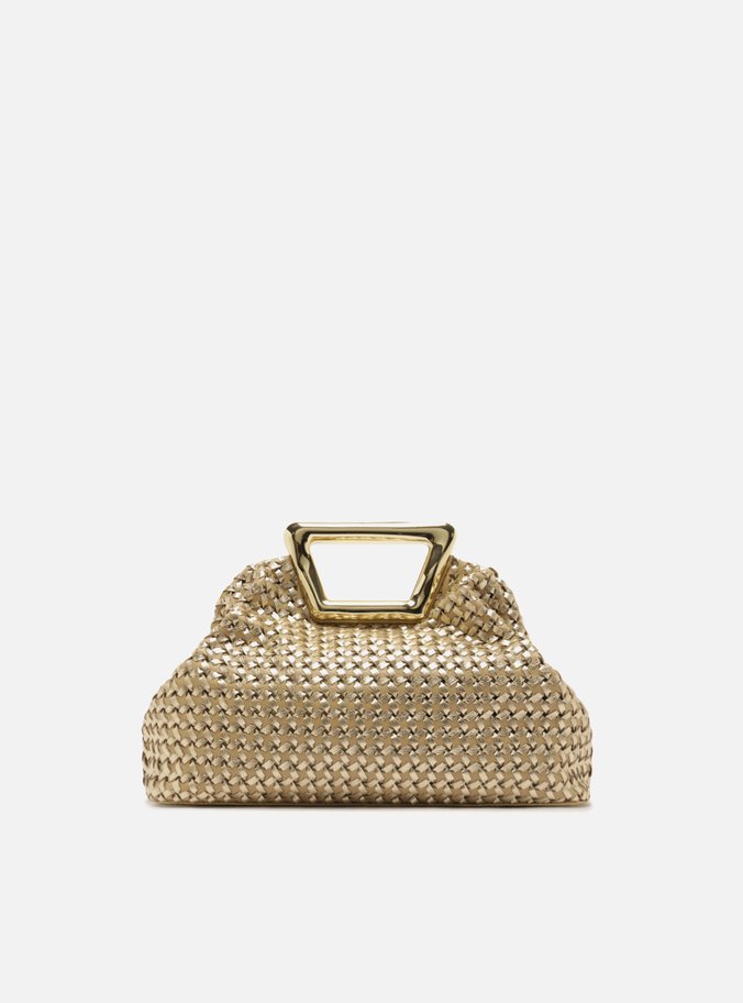 Bolsa Tiracolo Dourada Couro Média Tressê Alça