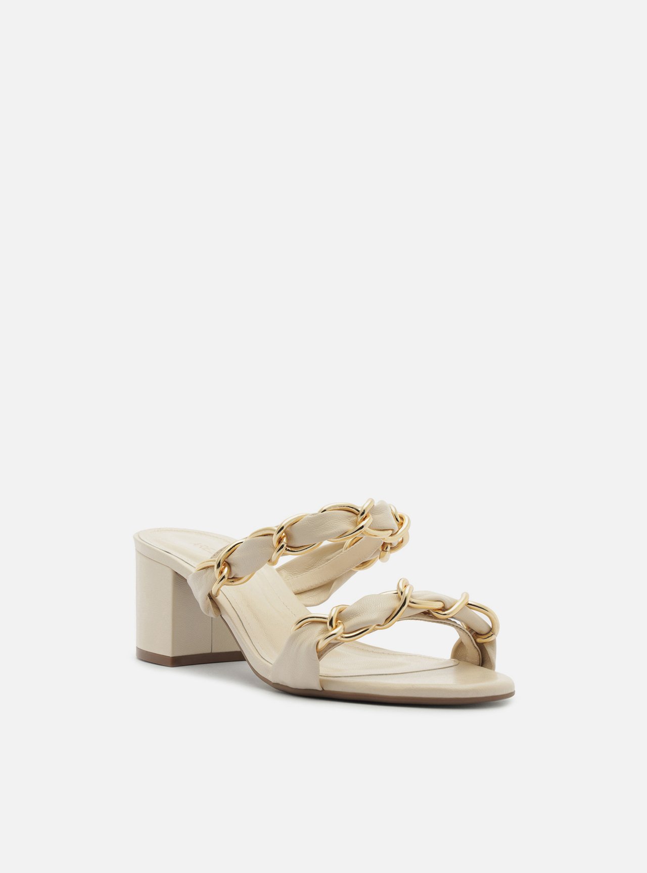 Sandália Off White Salto Bloco Tiras Elos — foto 2