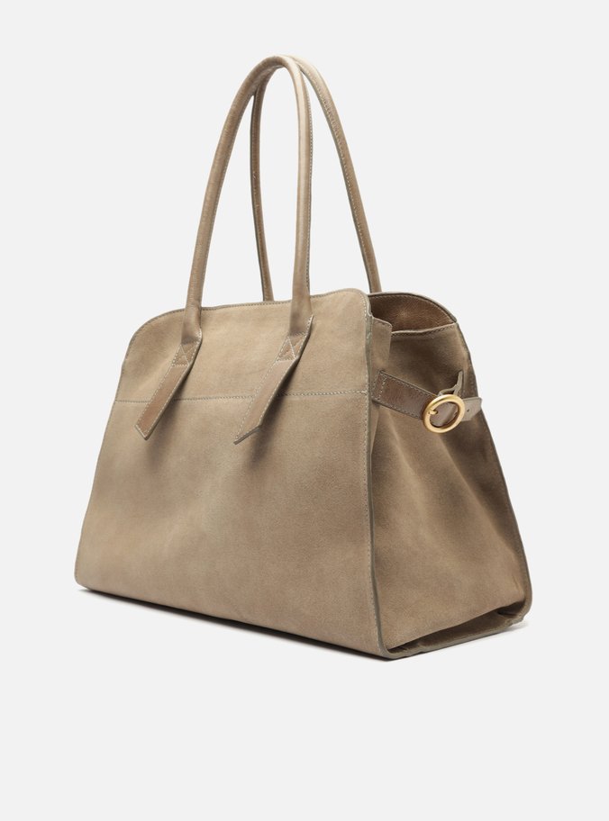 Bolsa Shopping Cinza Couro Acamurçado Grande