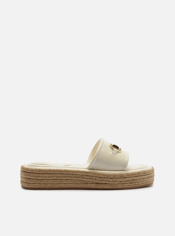 Tamanco Branco Couro Flatform Corda Bridão