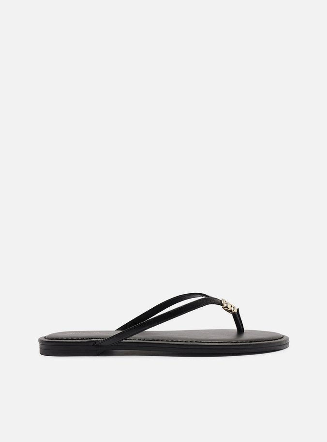 Rasteira Preta Tiras Flip Flop Metal