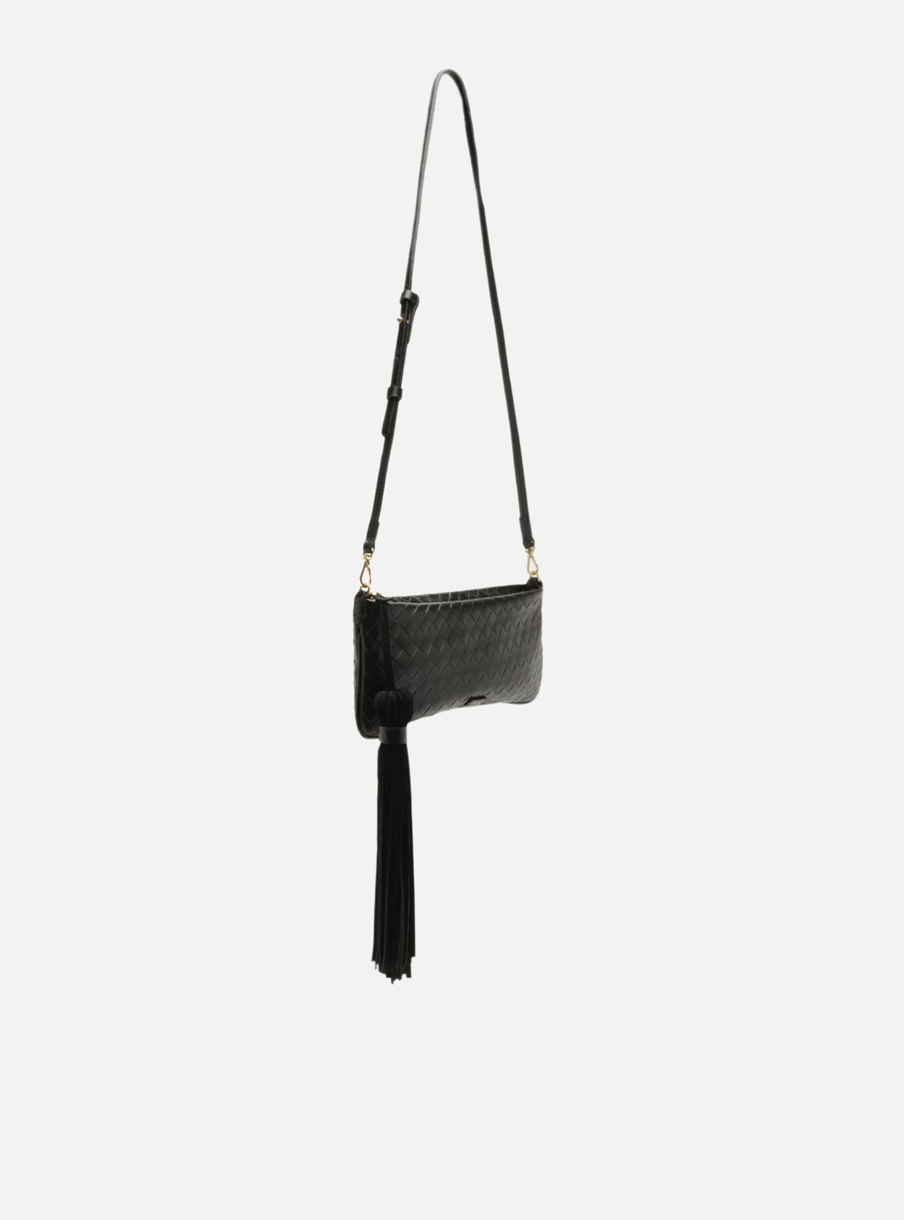 Bolsa Clutch Preta Couro Pequena Tressê Franja — foto 5
