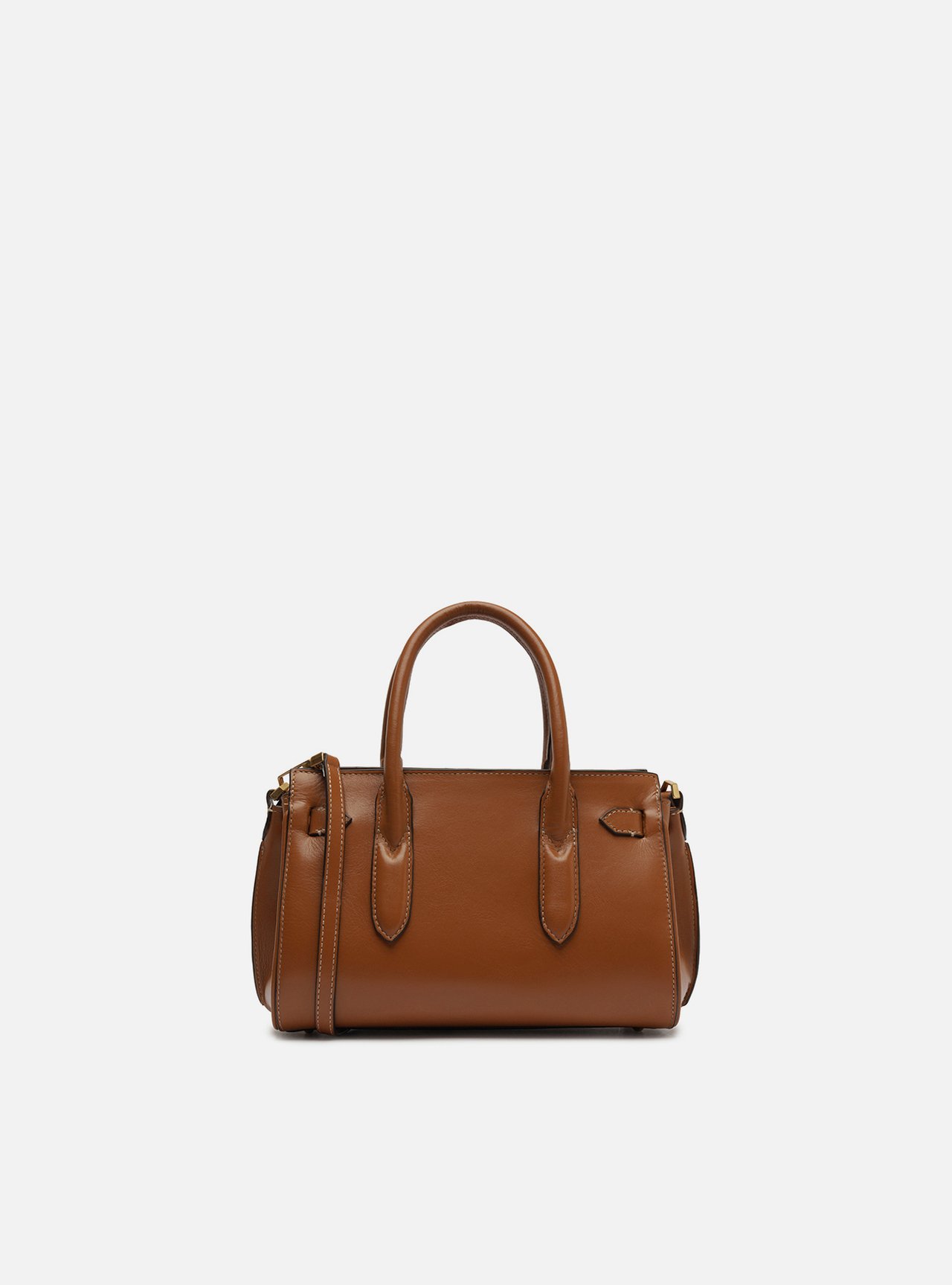 Bolsa Tote Marrom Couro Pequena Metais — foto 3