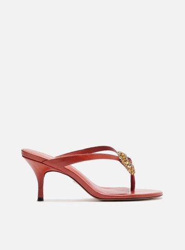 Tamanco Terracota Couro Flip Flop Pedraria